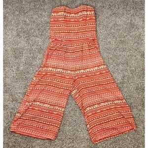 GB Strapless Jumpsuit Women's Small Red Orange Tribal Print Wide Leg Boho Romper